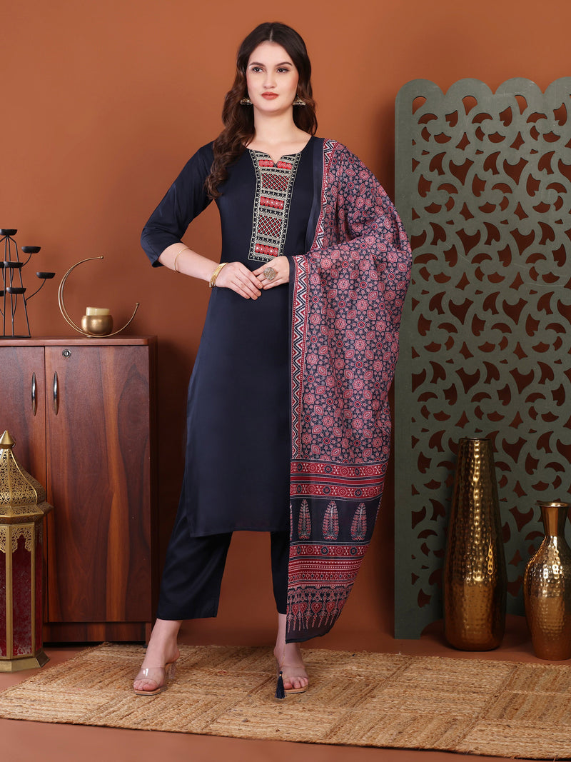 Ethnic Embroidery  Straight Kurta with Matching Bottom & Dupatta