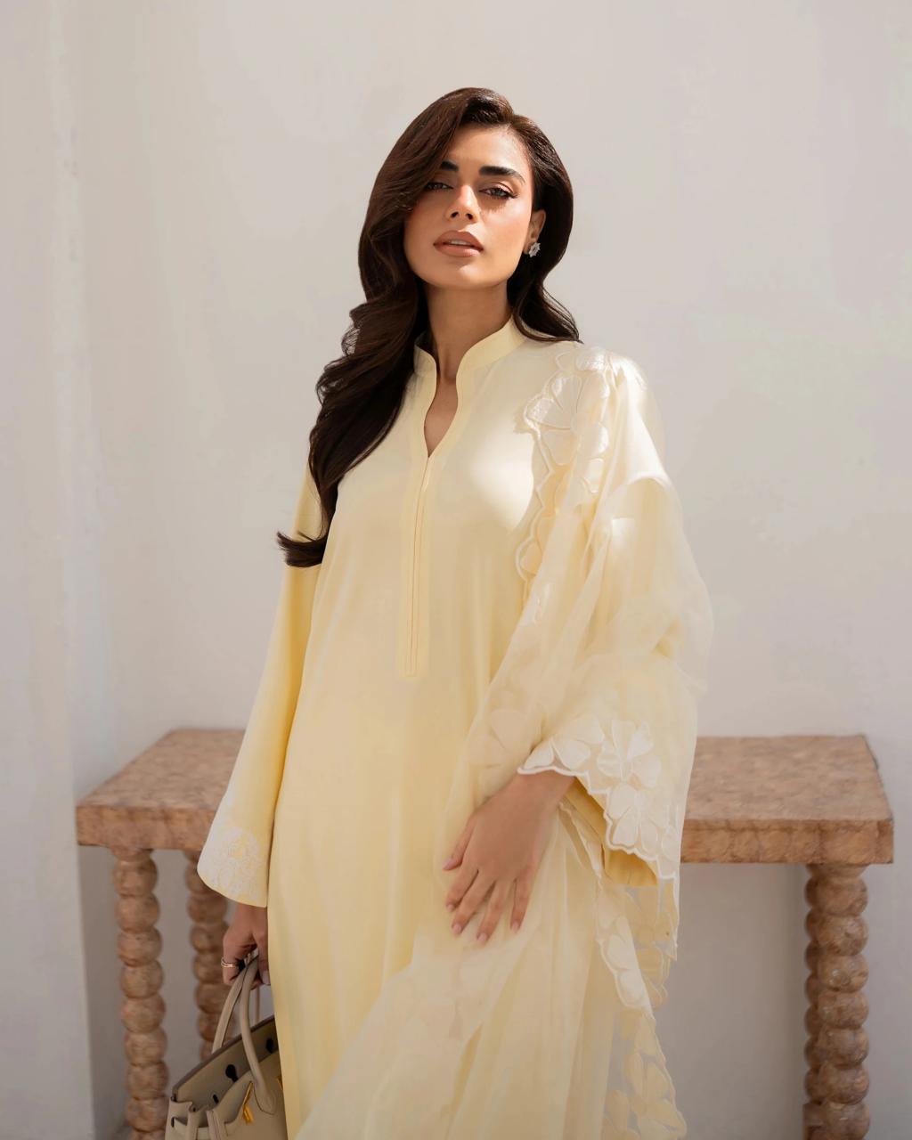 Radiant Lemon Yellow Chanderi Embroidery Kurta Set with Floral Organza Dupatta