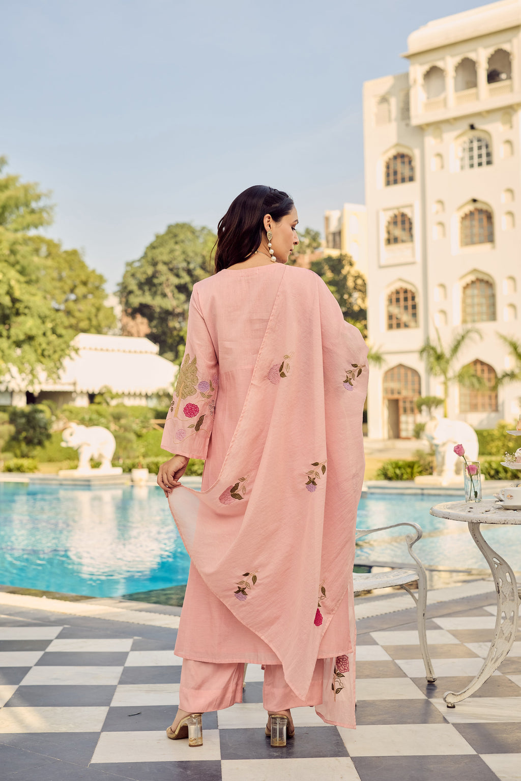 Premium Pink Chanderi Silk Floral Embroidered Kurta Set with Dupatta