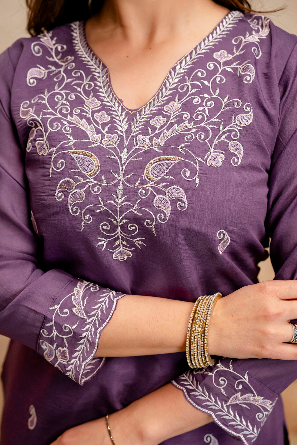 Viscose Chanderi Embroidered Kurta Set with Organza Dupatta