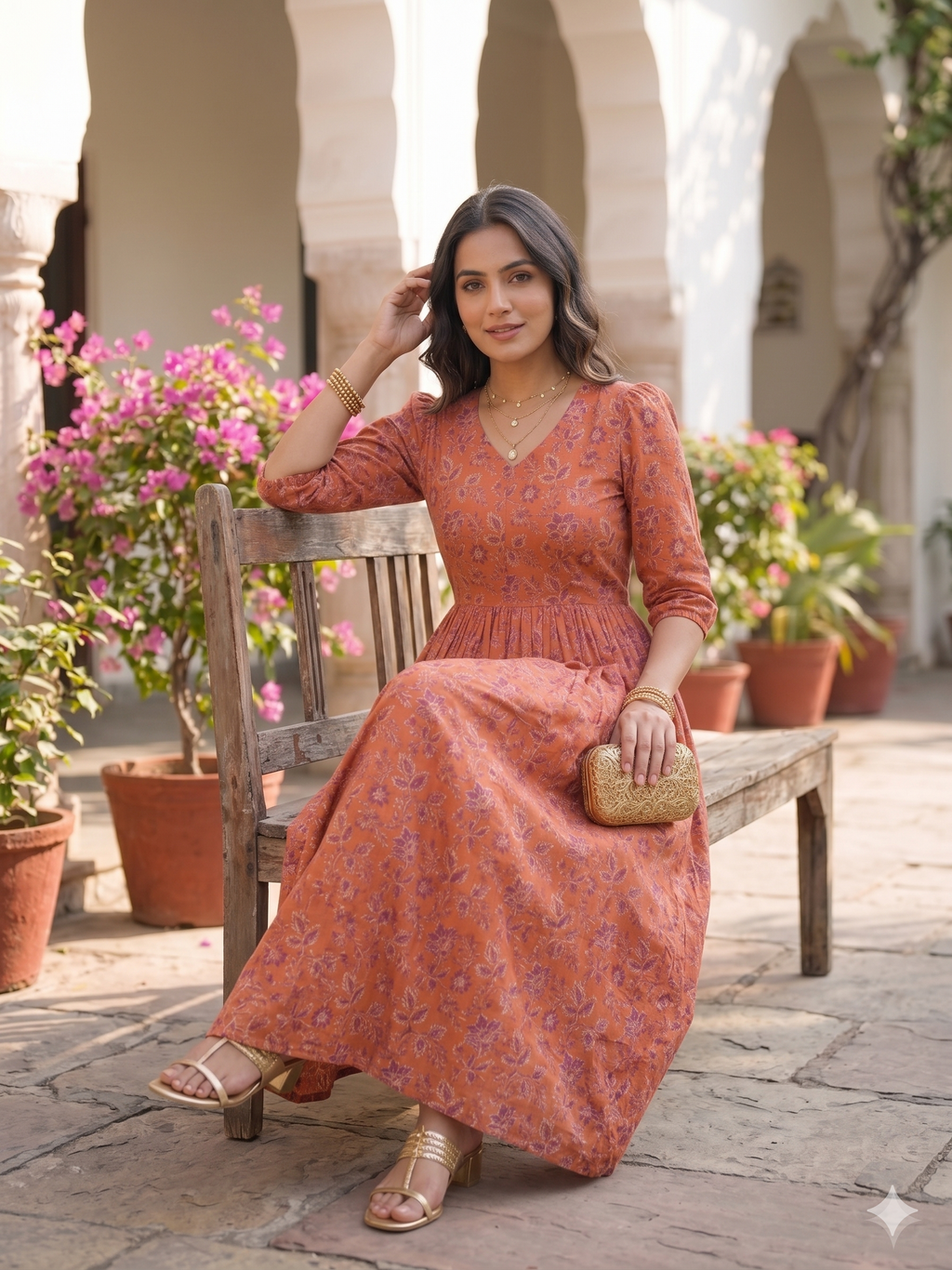Sunset Blooms Cotton Midi Dress
