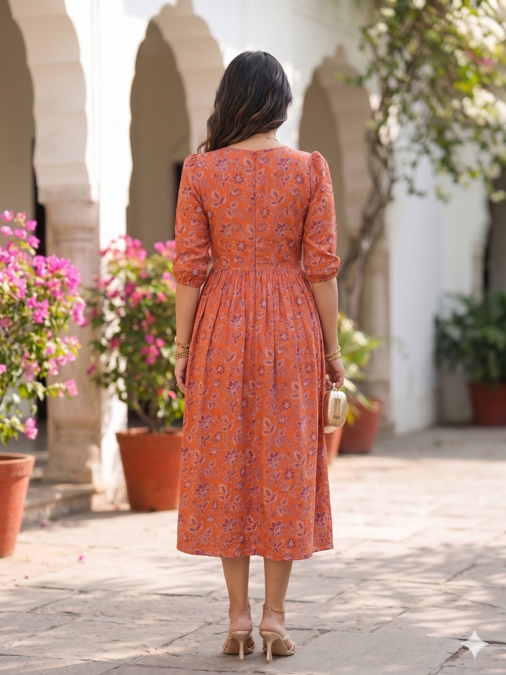 Sunset Blooms Cotton Midi Dress