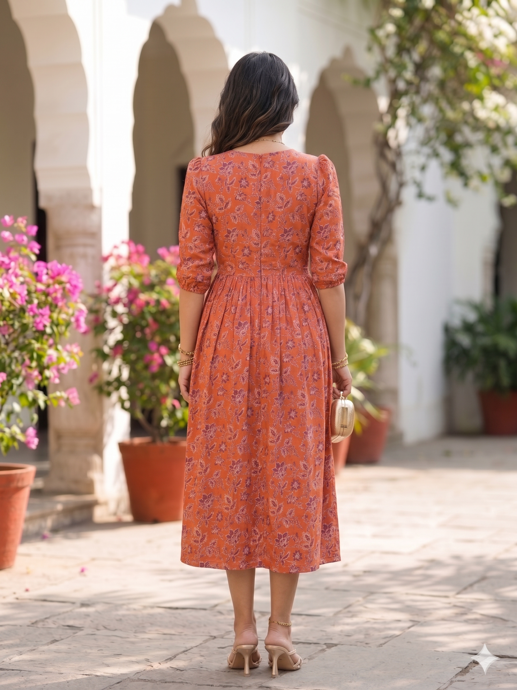 Sunset Blooms Cotton Midi Dress