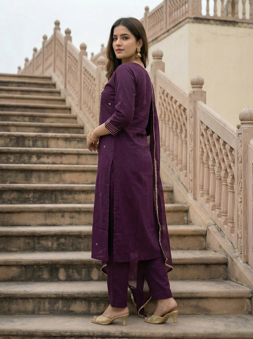 Rayon Slub Embroidery Kurta Set with Nylon Dupatta