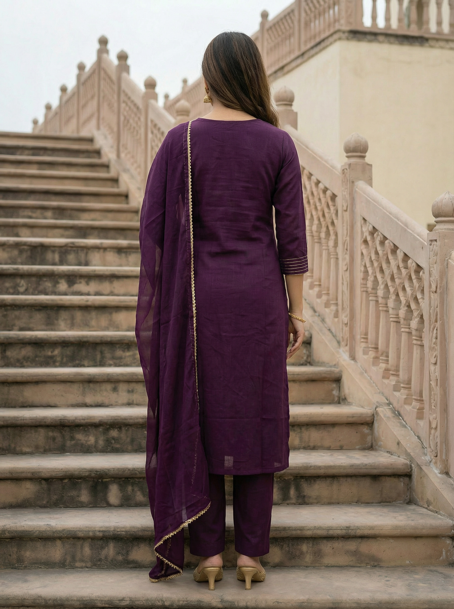 Rayon Slub Embroidery Kurta Set with Nylon Dupatta