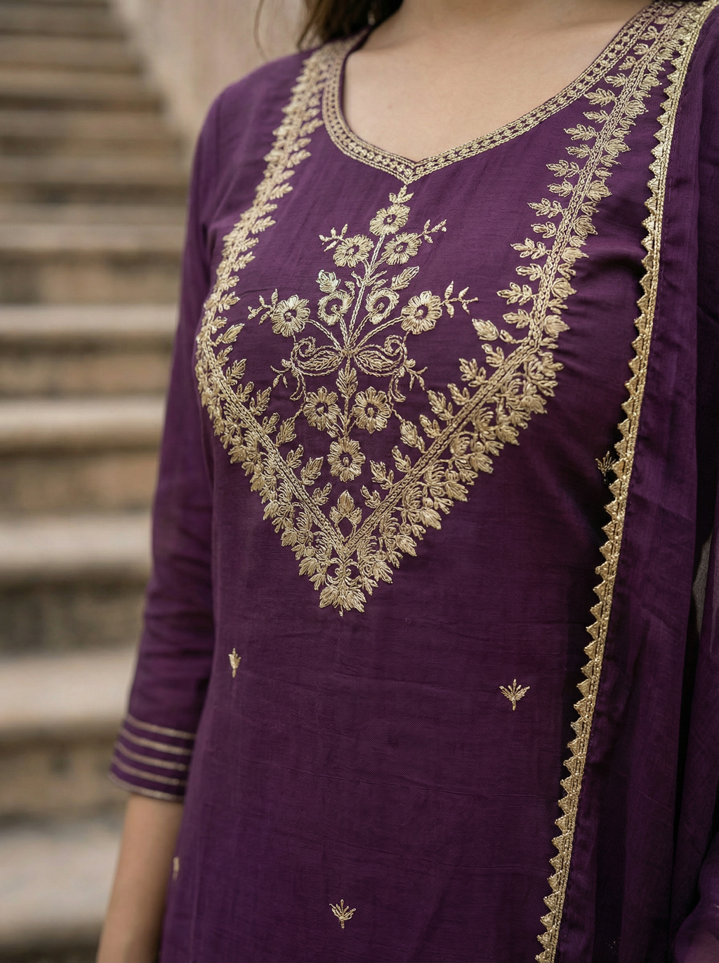 Rayon Slub Embroidery Kurta Set with Nylon Dupatta