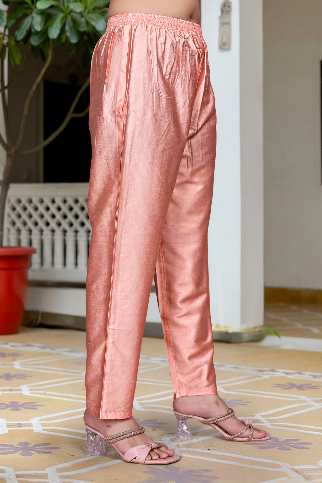 PARNAVI Blush Pink French Crepe Bird & Floral Printed Kurta Set with Dupatta