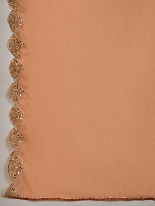Sunset Orange Vichitra Silk Anarkali Set with Intricate Silver Zari Yoke & Scalloped Organza Dupatta