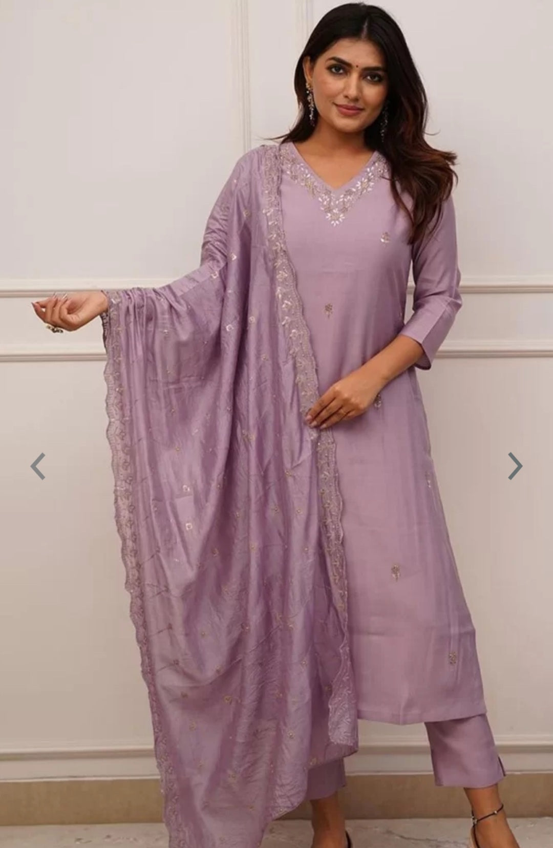 Mauve Lavender Roman Silk Hand-Embroidered Kurta Set