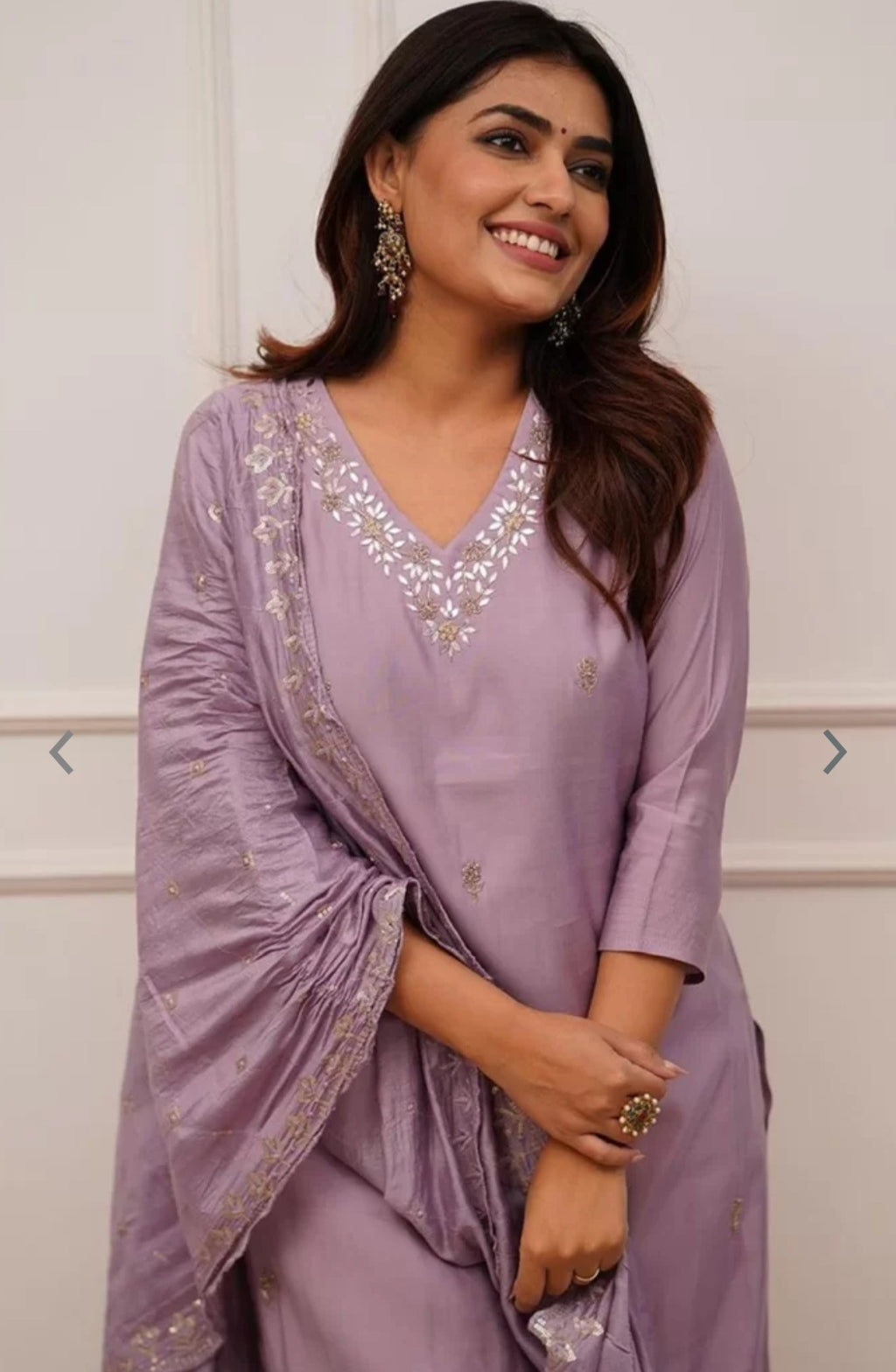 Mauve Lavender Roman Silk Hand-Embroidered Kurta Set