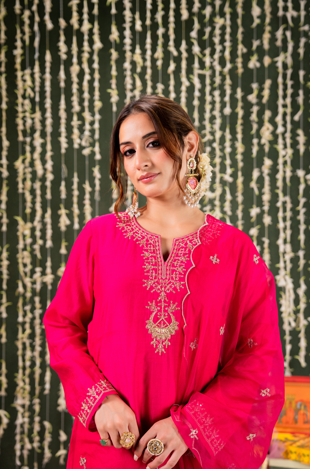 Magnificent Rani Pink Chanderi Silk Kurta Set with Intricate Gold Zari Embroidery