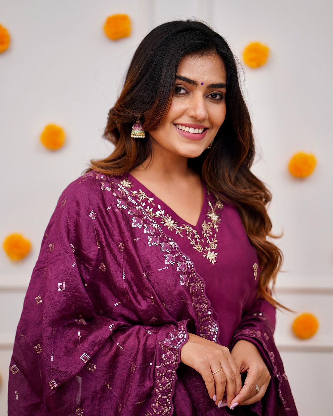 Royal Wine & Roman Silk Hand-Embroidered Kurta Set with Dupatta