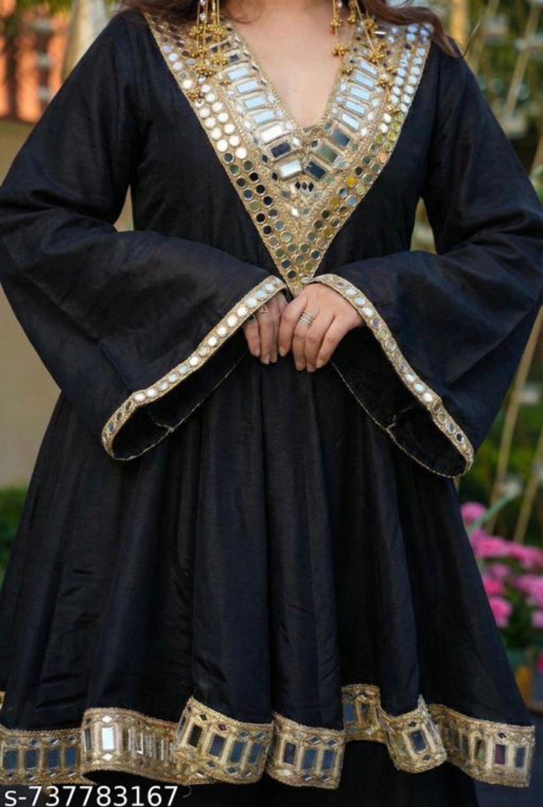 Premium Black Mirror Work Vichitra Silk Anarkali Kurta Set with Dupatta – Festive & Wedding Wear