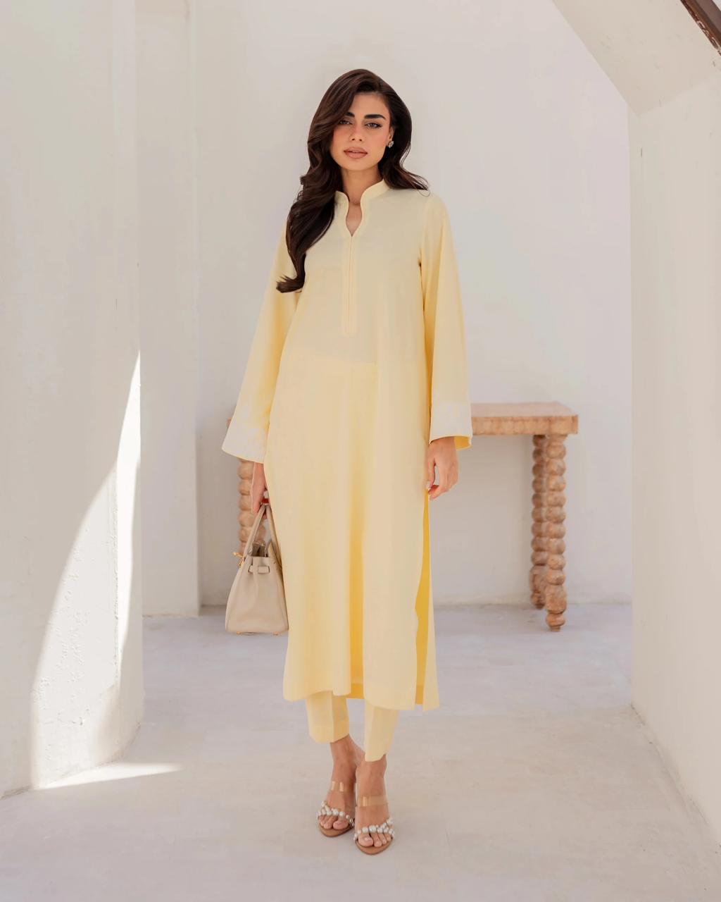 Radiant Lemon Yellow Chanderi Embroidery Kurta Set with Floral Organza Dupatta