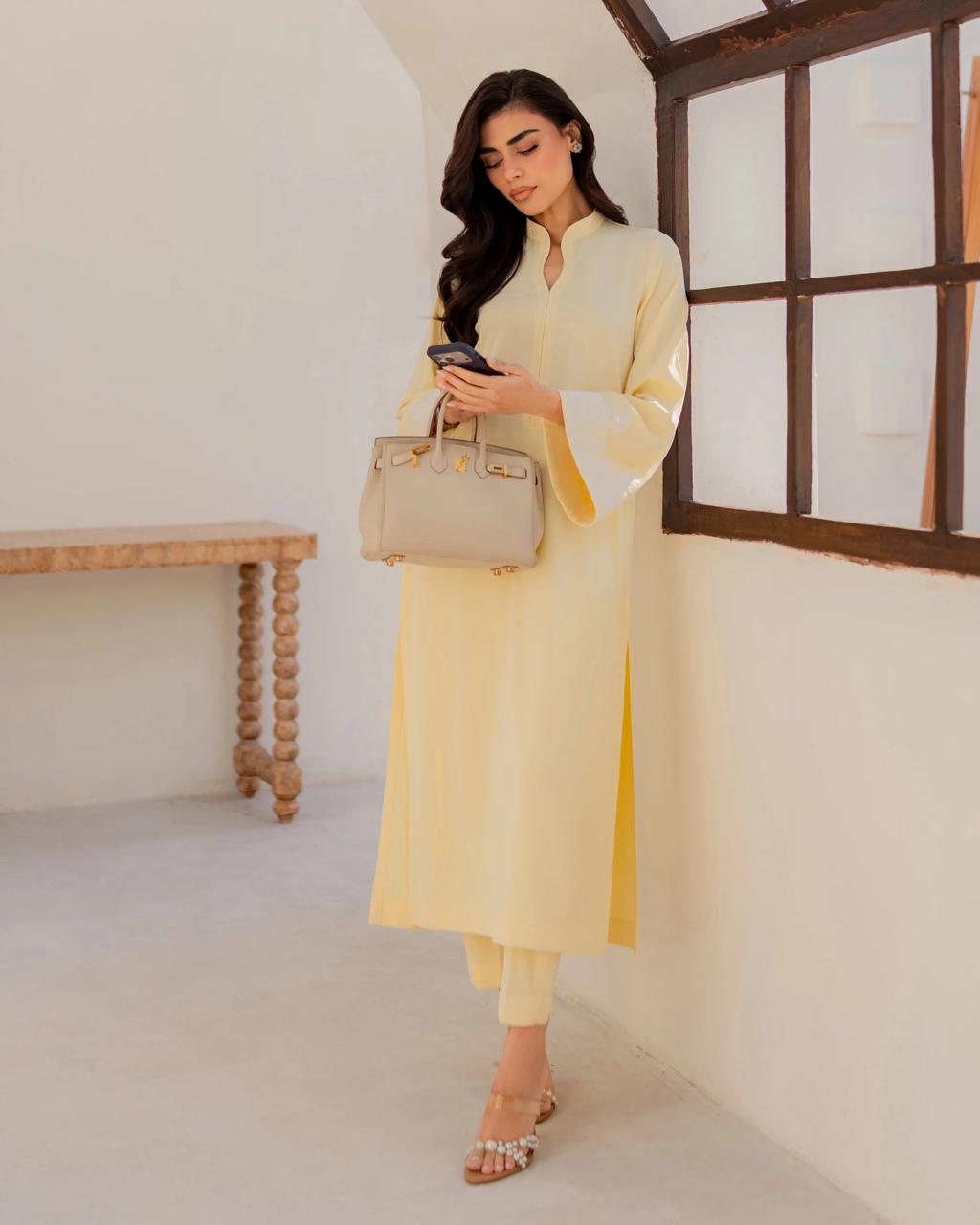 Radiant Lemon Yellow Chanderi Embroidery Kurta Set with Floral Organza Dupatta