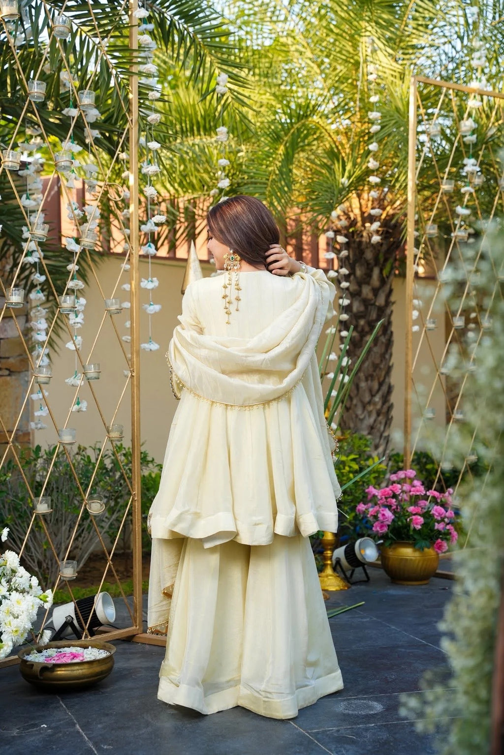 Elegant Cream Mirror Work Vichitra Silk Anarkali Kurta Set with Dupatta – Festive & Wedding Wear