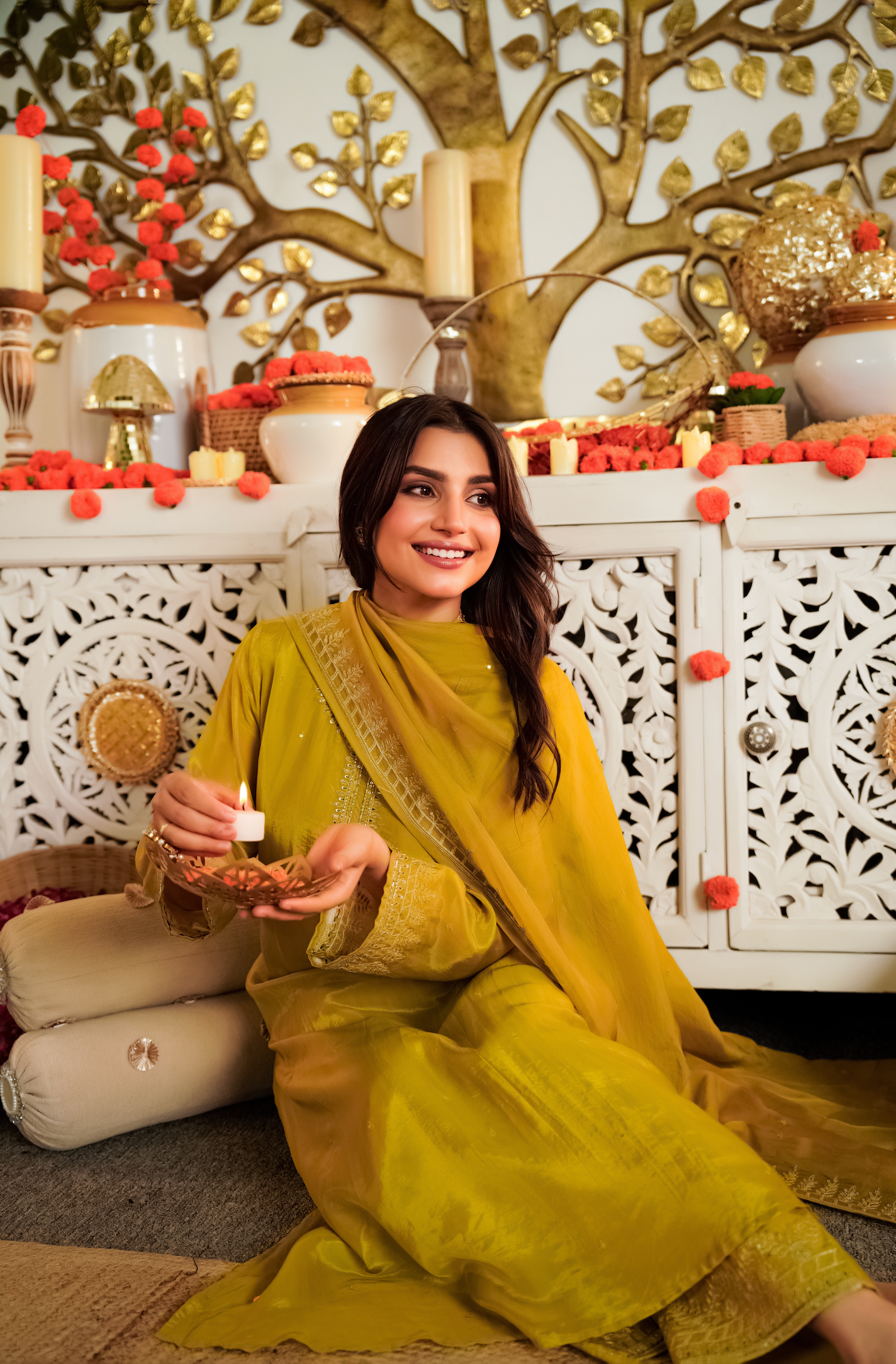 Luminous Mustard Viscose Satin Kurta Set with Delicate Zari Embroidery & Tonal Organza Dupatta