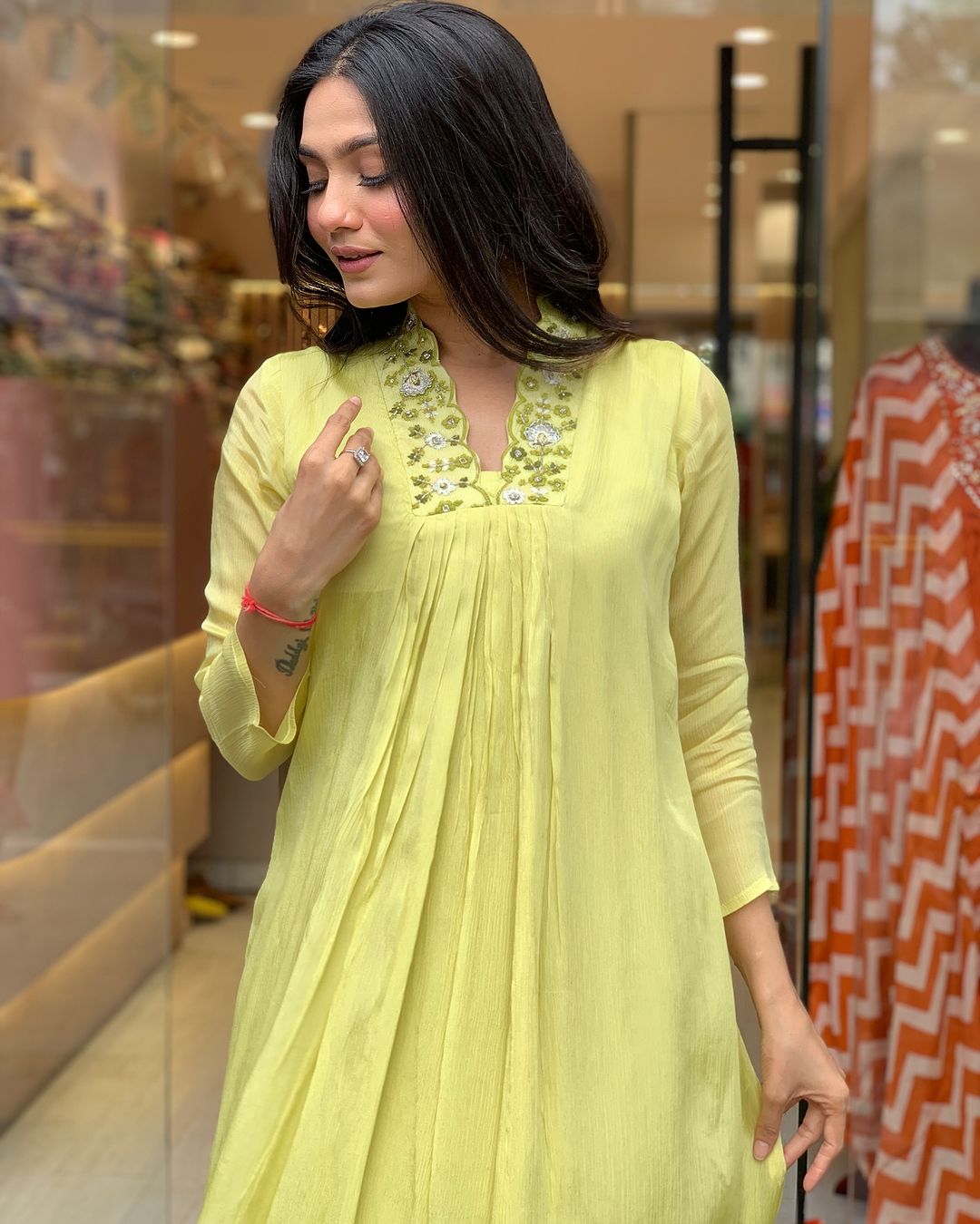 Luminous Lime Viscose Chinnon Embroidered Anarkali Kurta Set with Dupatta